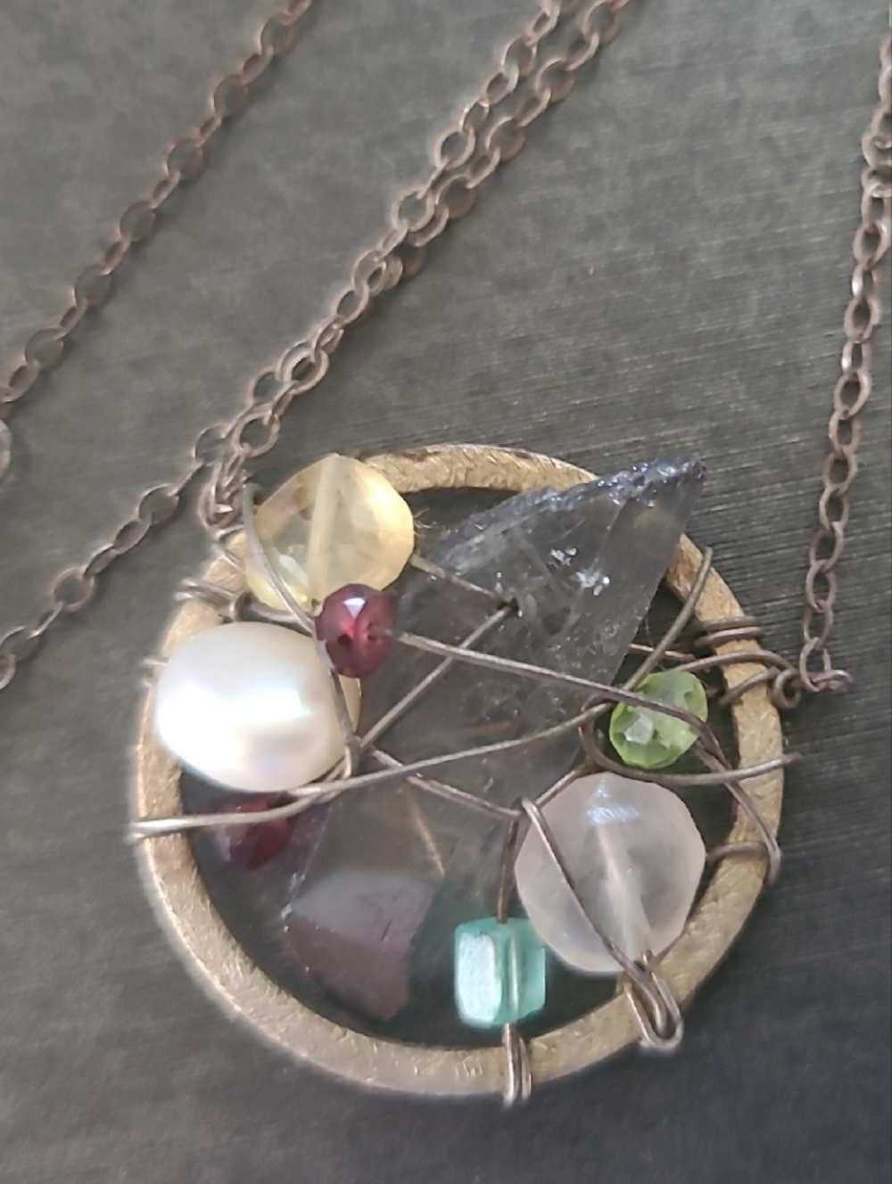 Handcrafted Multigem Pendant Necklace in Mixed Colors